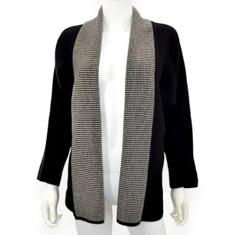 Chicos Houndstooth Checks Black White Cardigan Sweater Knit Jacket Blazer 1 M